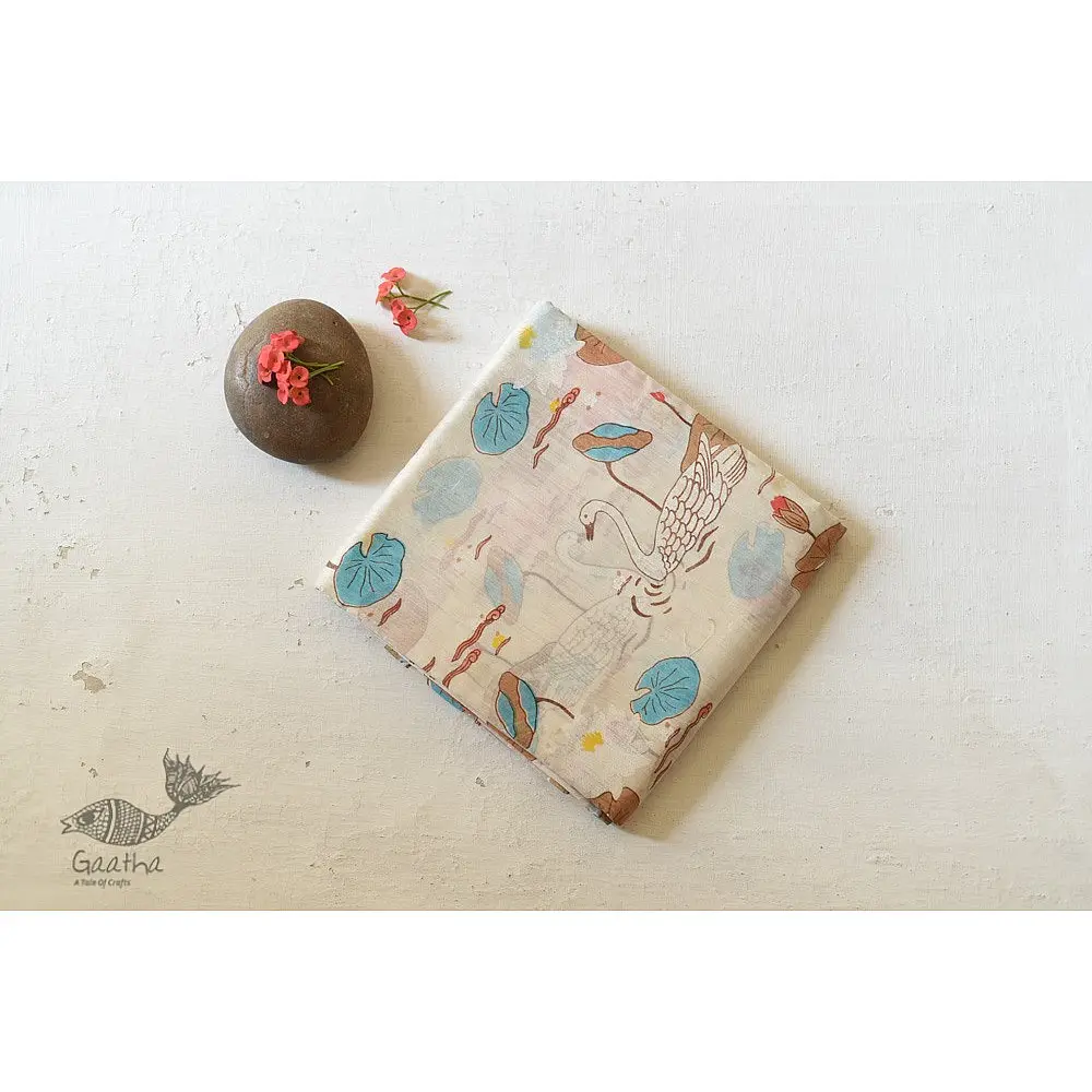 Handloom Printed Chanderi Saree - Lotus & Duck Motif