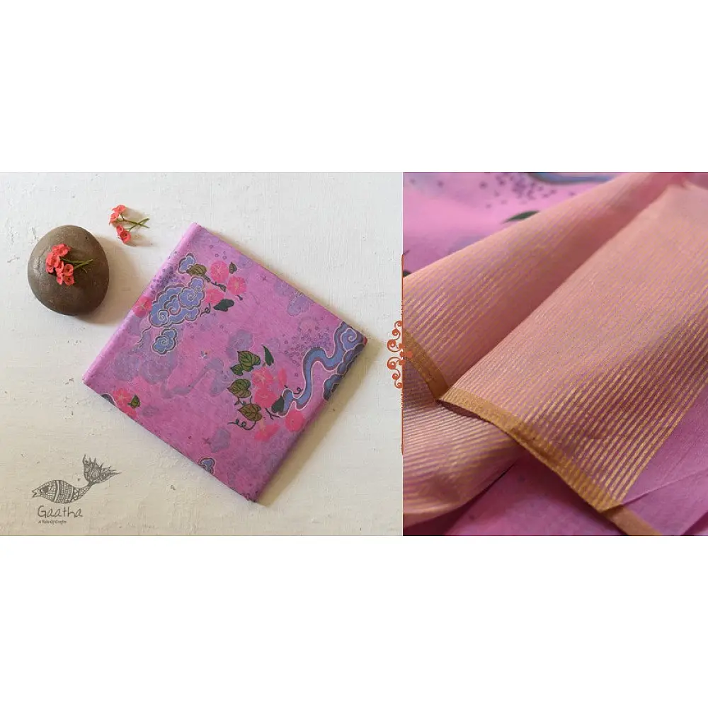 Handloom Printed Chanderi Saree - Purpple