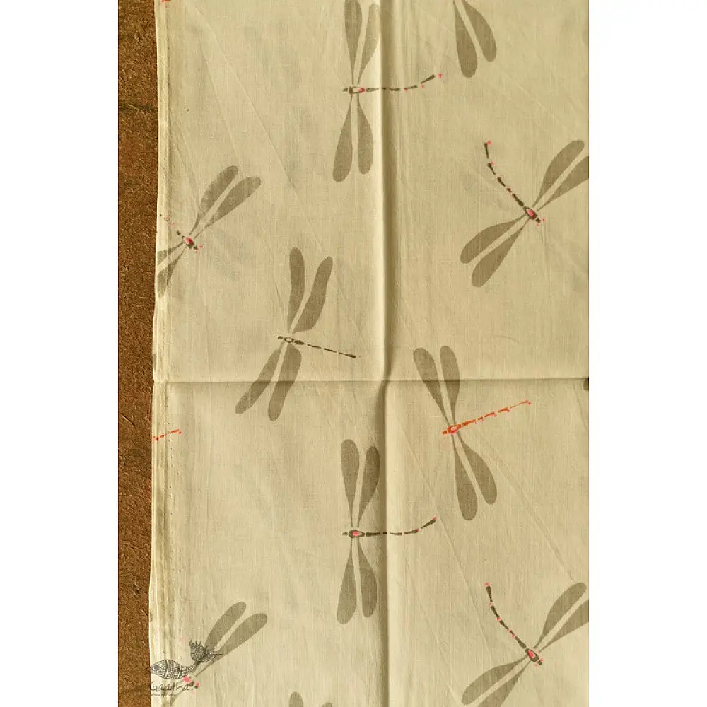 shop Block Printed Cotton Stole - Dragon Fly Motif