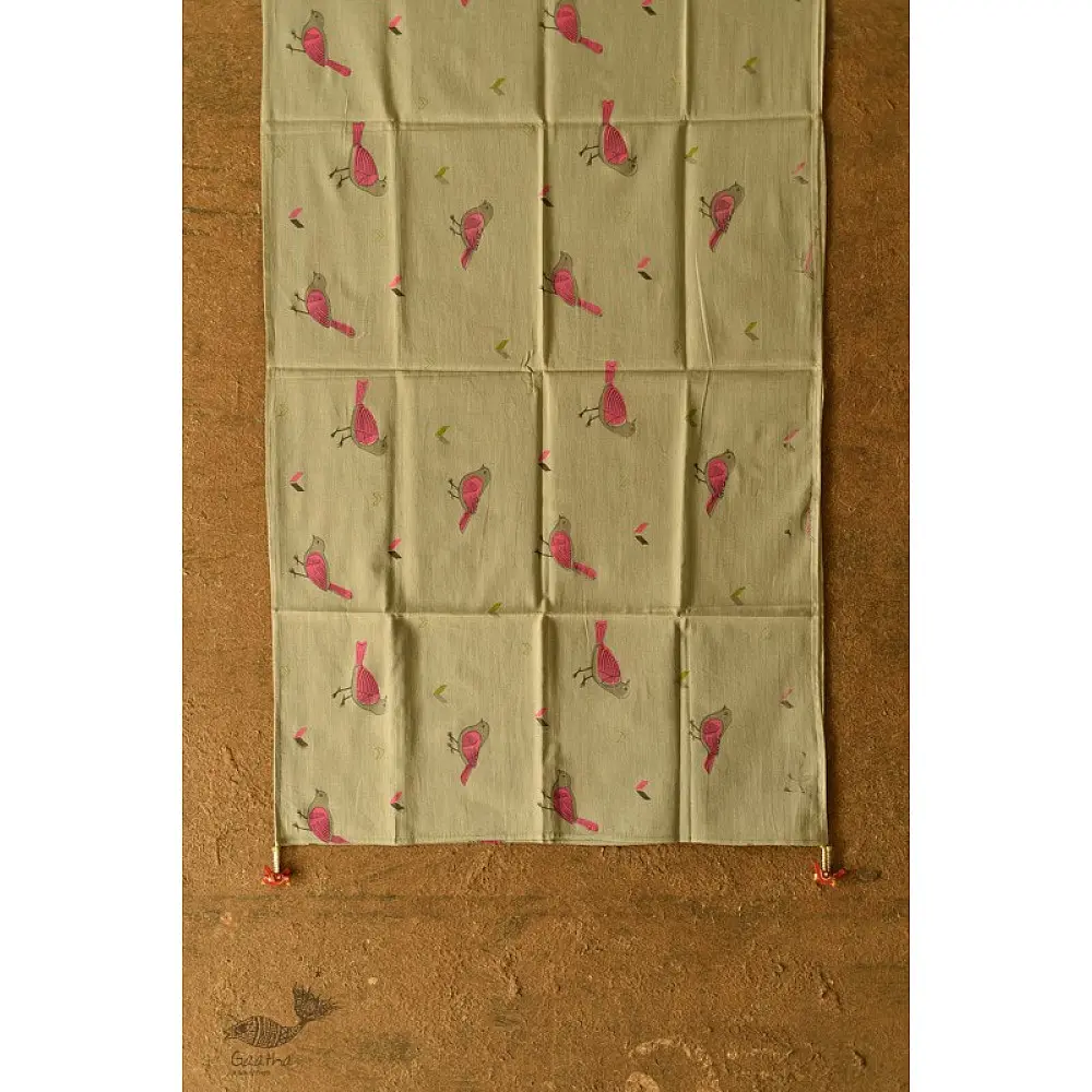shop Printed Cotton Grey Stole with Sparrow Motif