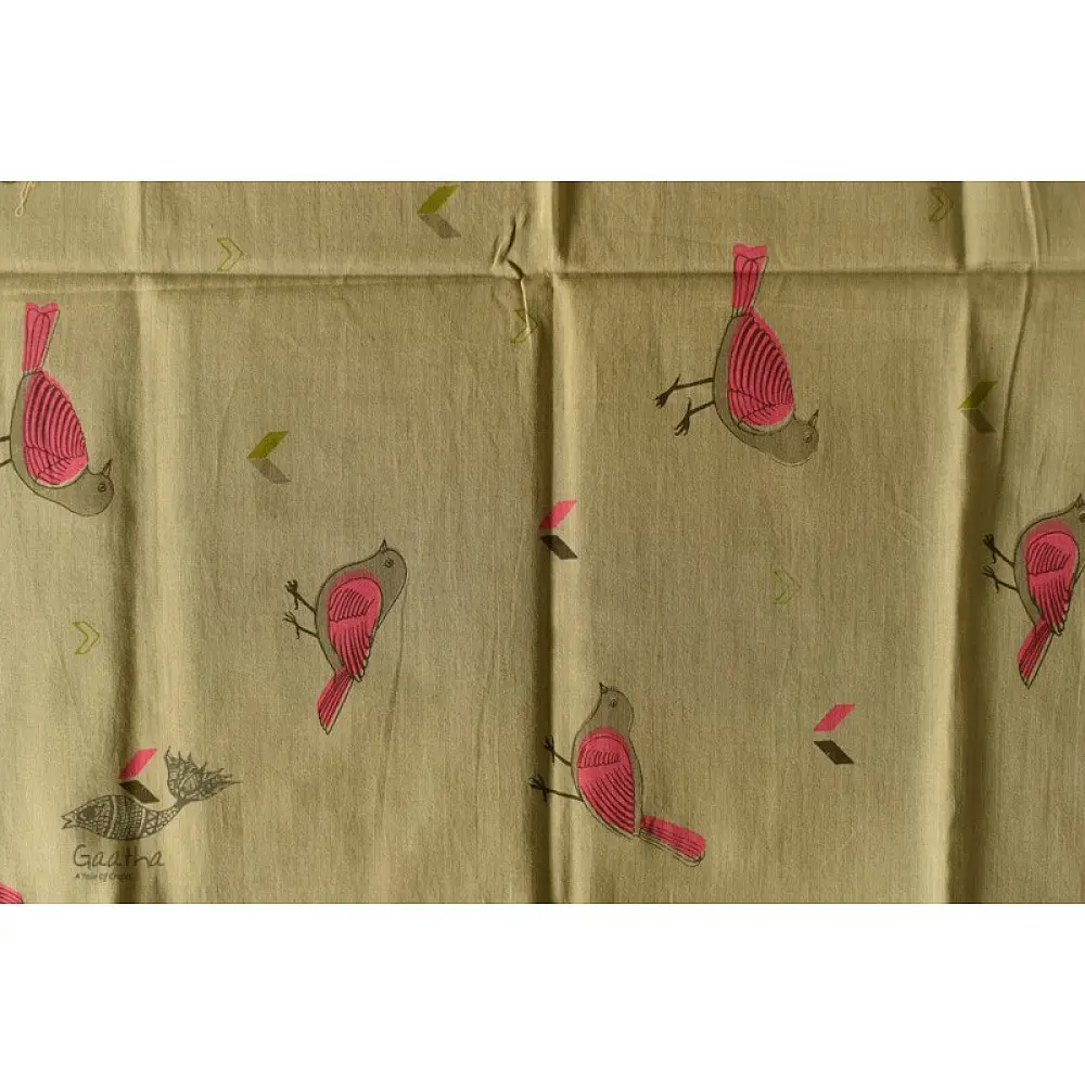 shop Printed Cotton Grey Stole with Sparrow Motif