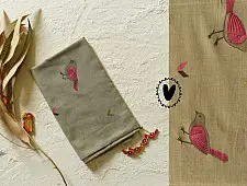 Nisarg . निसर्ग | Printed Cotton Grey Stole with Sparrow Motif