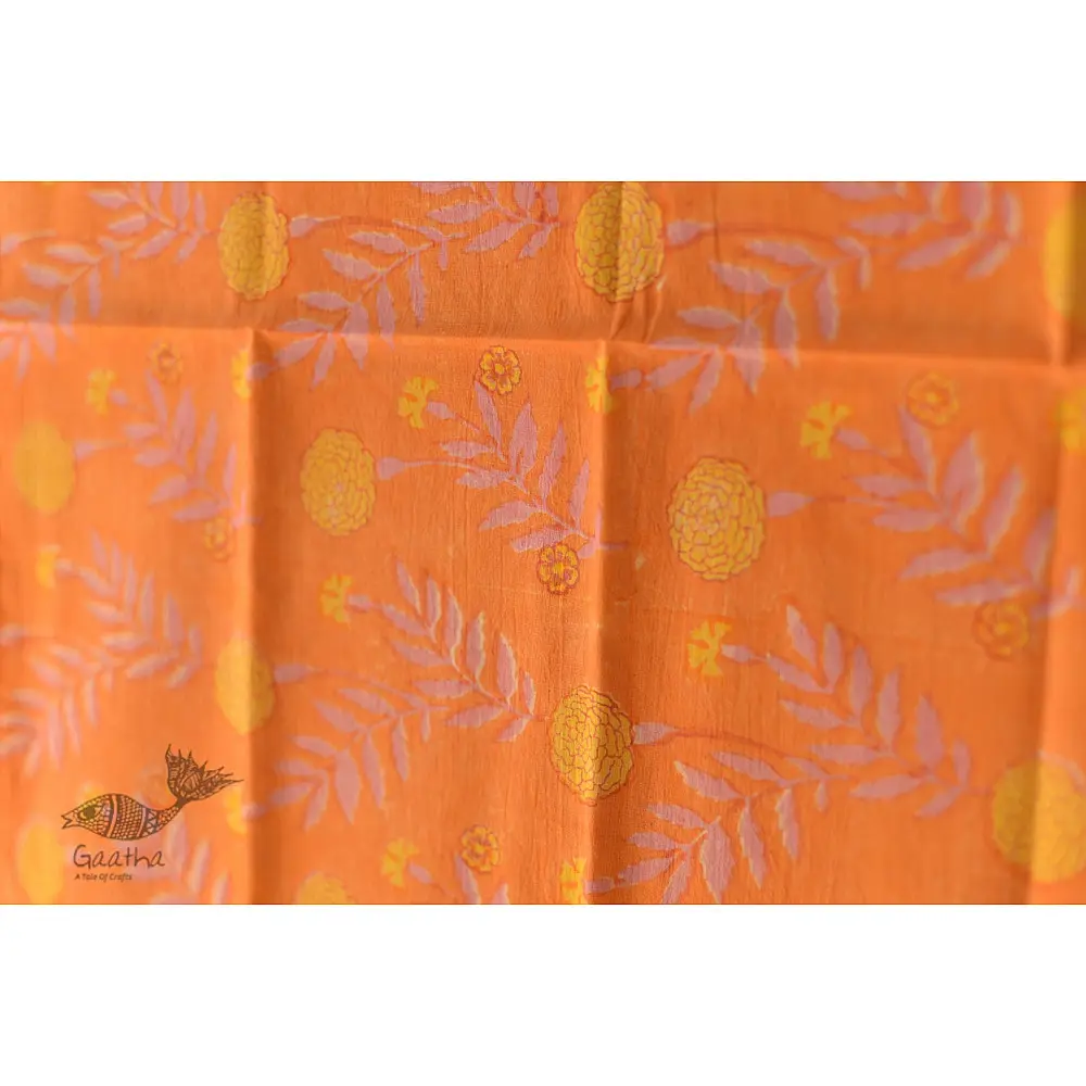 shop Hand Block Printed Cotton Orange Stole