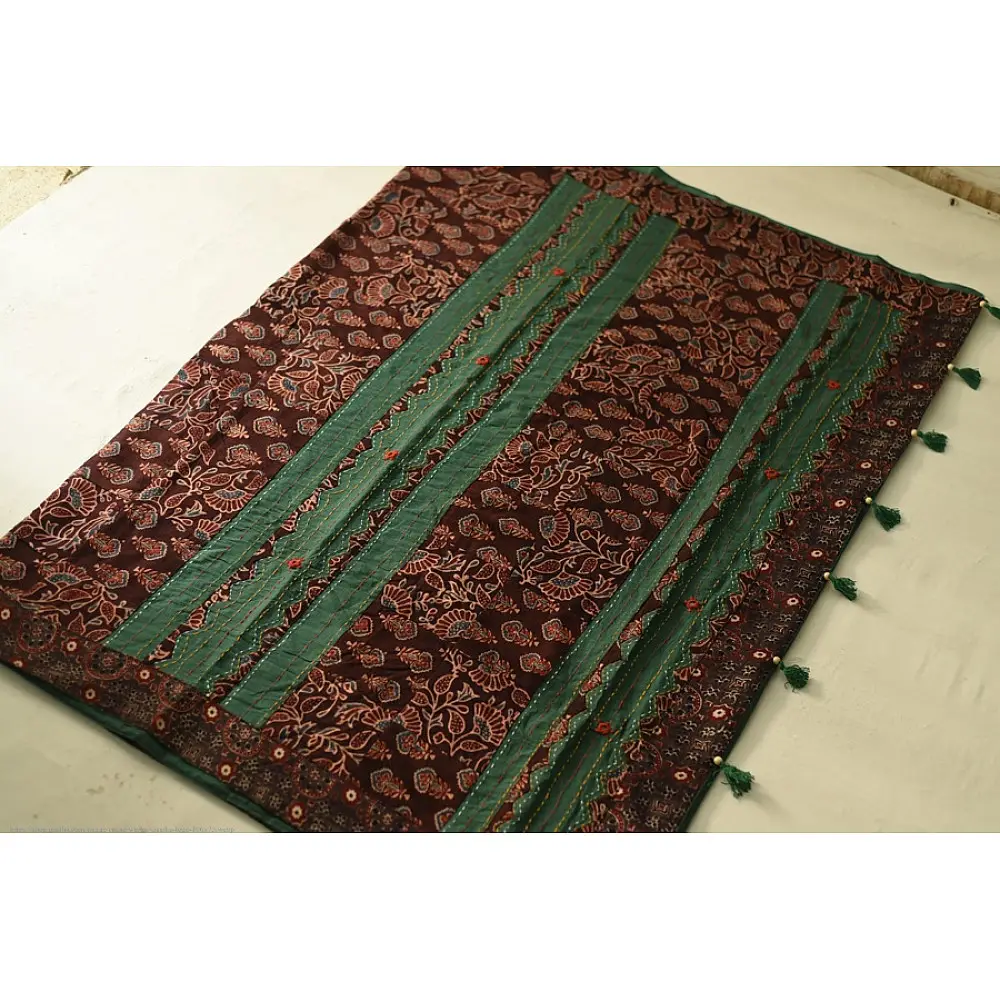 Cotton Ajrakh Applique Saree