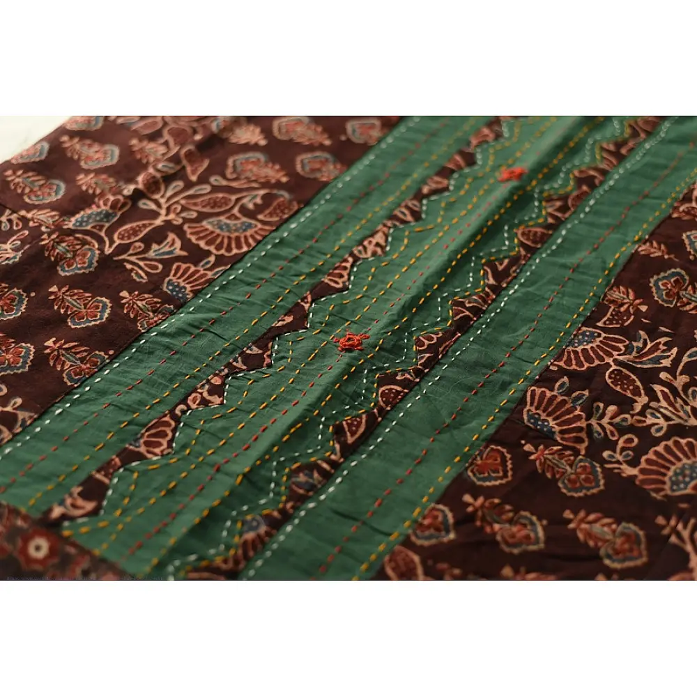 Cotton Ajrakh Applique Saree