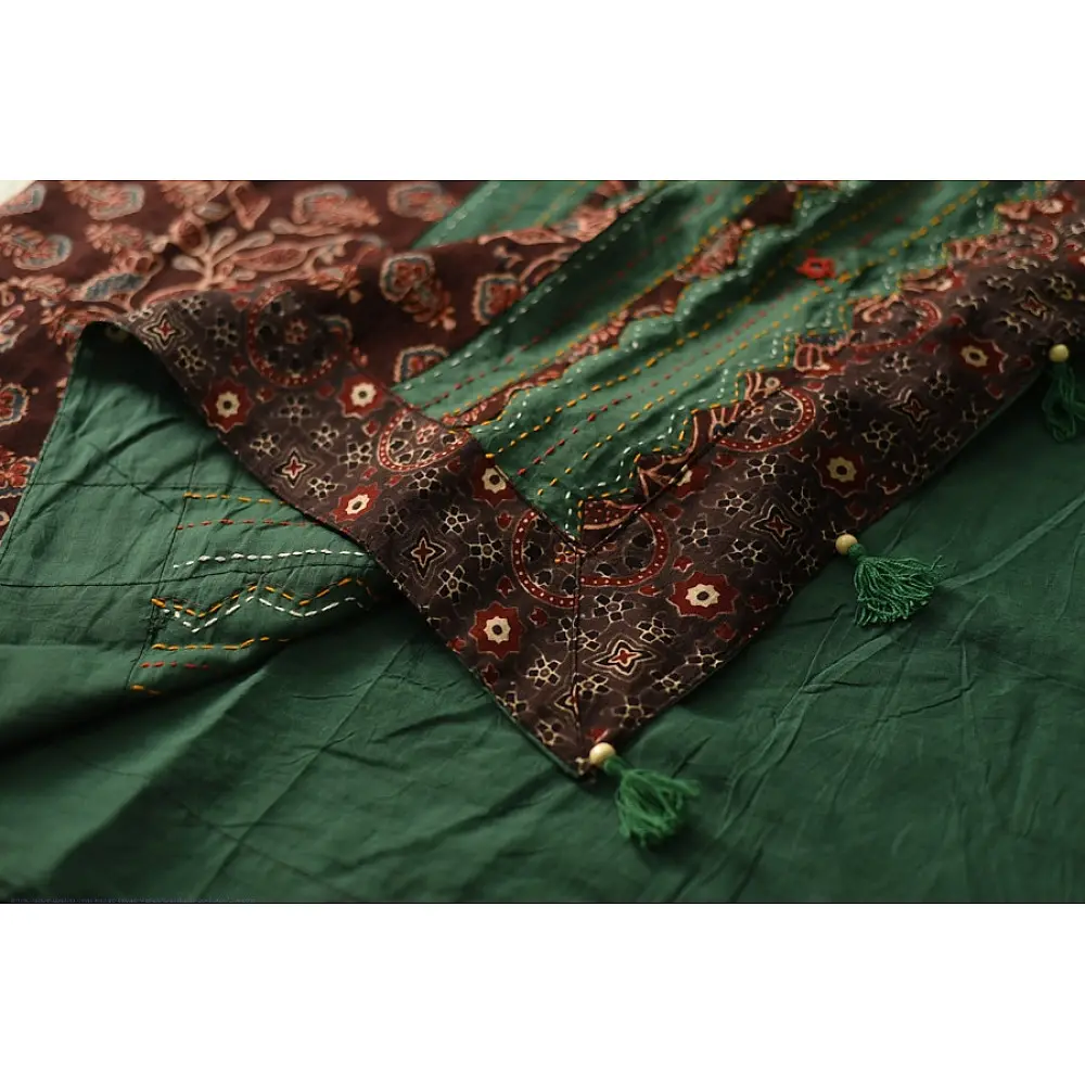 Cotton Ajrakh Applique Saree