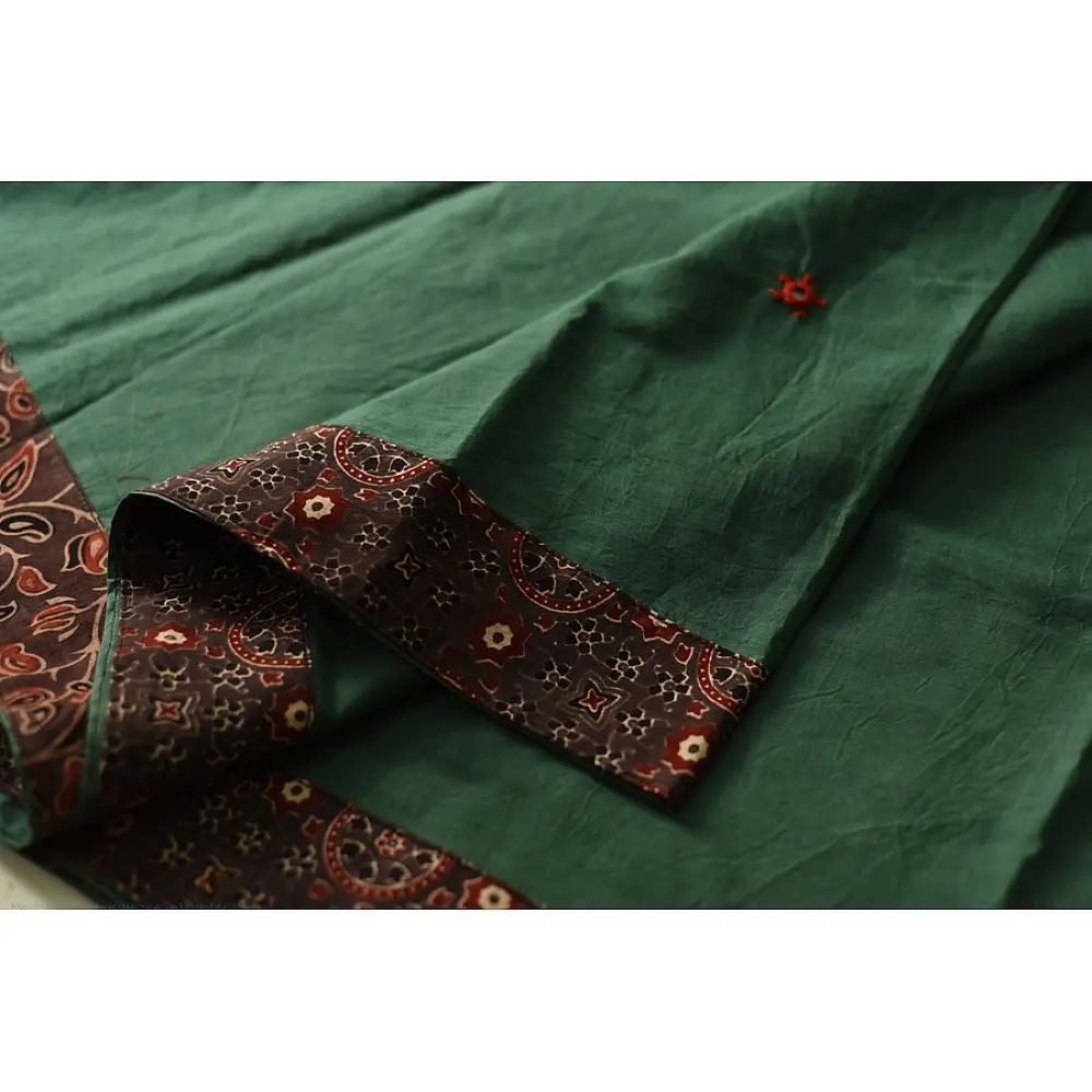 Cotton Ajrakh Applique Saree