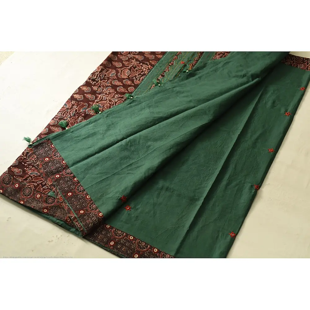 Cotton Ajrakh Applique Saree