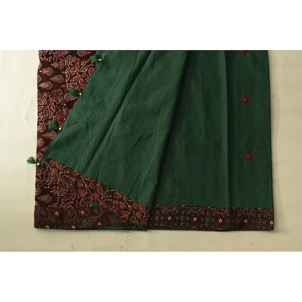 Cotton Ajrakh Applique Saree