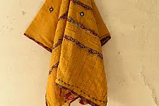 Ajrakh Applique - Embroidered Cotton Dupatta (Two Options) - Yellow