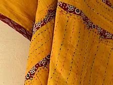 Ajrakh Applique - Embroidered Cotton Dupatta (Two Options) - Yellow