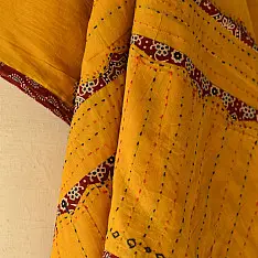 Ajrakh Applique - Embroidered Cotton Dupatta (Two Options) - Yellow