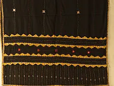 Ajrakh Applique - Embroidered Cotton Dupatta - Black