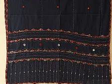 Ajrakh Applique - Embroidered Cotton Dupatta - Navy Blue