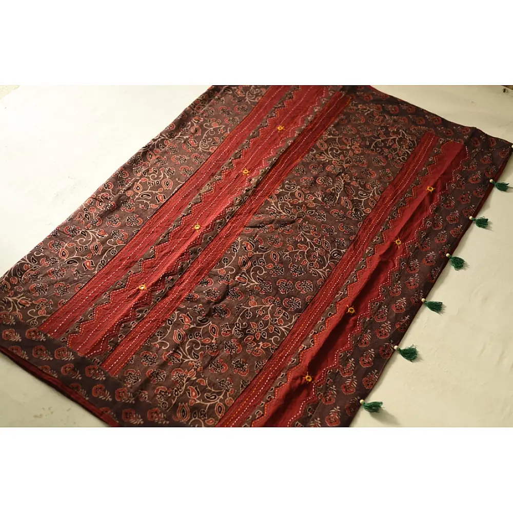 Ajrakh Applique & Mirror Work Cotton Saree
