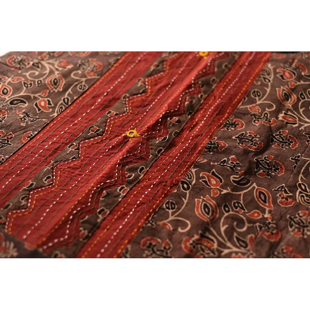 Ajrakh Applique & Mirror Work Cotton Saree