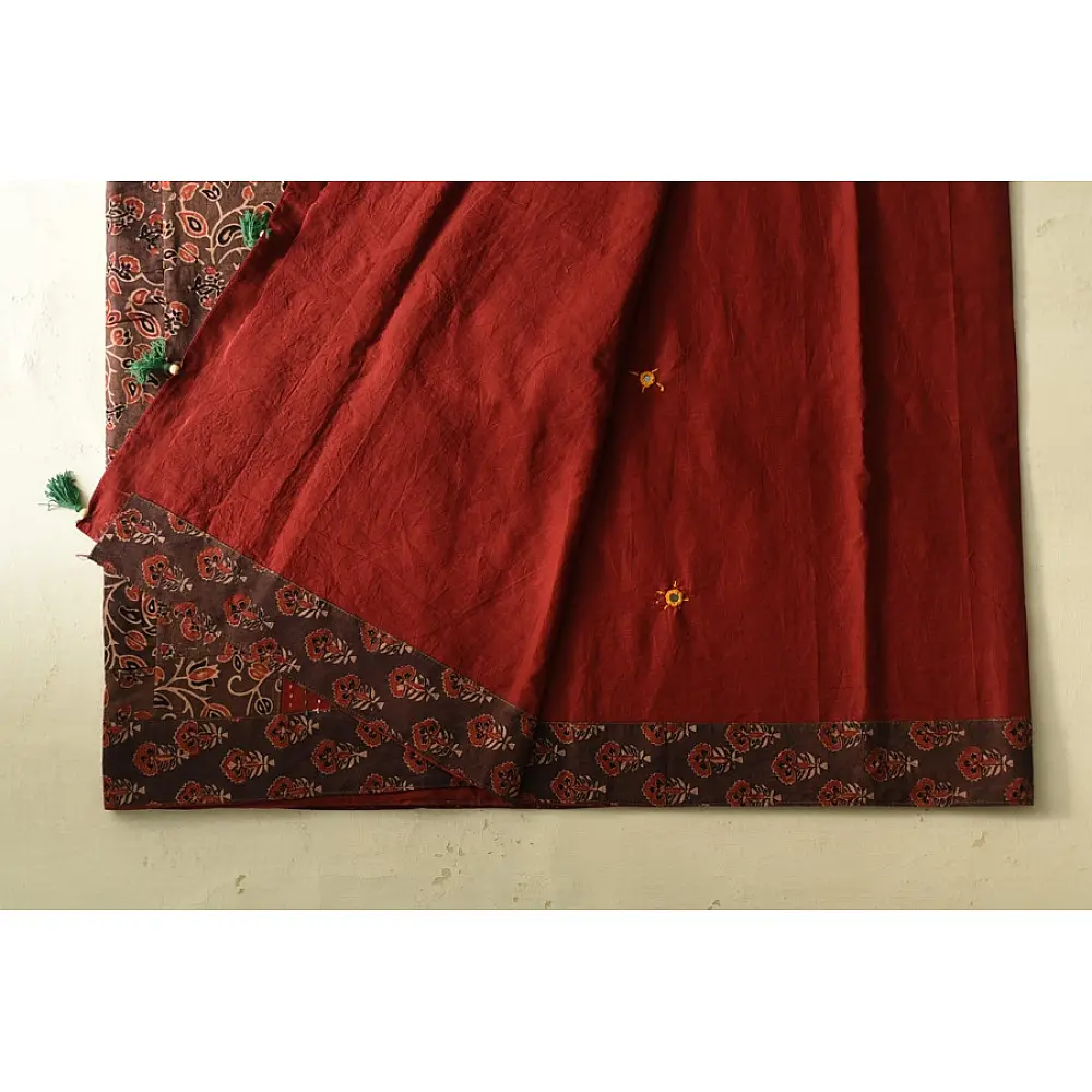 Ajrakh Applique & Mirror Work Cotton Saree