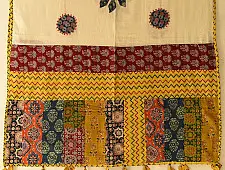 Ajrakh Applique - Embroidered and Patchwork Cotton Dupatta (Two Options)