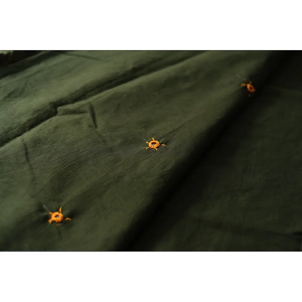 Buy Ajrakh Patchwork & Embroidered Cotton Dark Green Saree