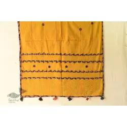 Ajrakh Applique - Embroidered Cotton Dupatta ~ Yellow