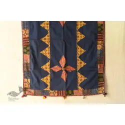 Ajrakh Applique - Embroidered Cotton Dupatta ~ Blue