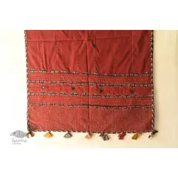 Ajrakh Applique & Kantha Embroidered Cotton Dupatta ~ Red