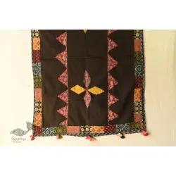 Ajrakh Applique & Kantha Embroidered Cotton Dupatta ~ Black