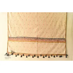 Ajrakh Applique & Kantha Embroidered Cotton White Dupatta with Yellow Border