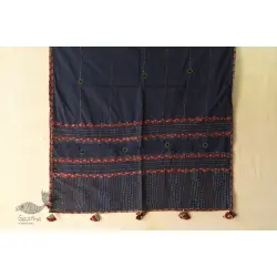 Applique & Embroidered Cotton Dupatta ~ Dark Blue