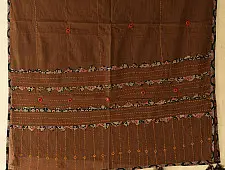 Ajrakh Applique - Embroidered Cotton Dupatta (Two Options) - Brown