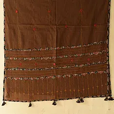 Ajrakh Applique - Embroidered Cotton Dupatta (Two Options) - Brown