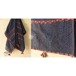 Applique & Embroidered Cotton Dupatta ~ Dark Blue