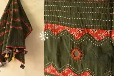 Embroidery & Patch Work - Cotton Dupatta ~ Green