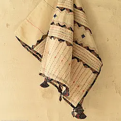 Ajrakh Applique - Embroidered Cotton Dupatta - Off White