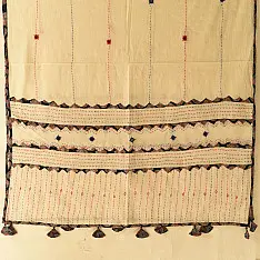 Ajrakh Applique - Embroidered Cotton Dupatta - Off White