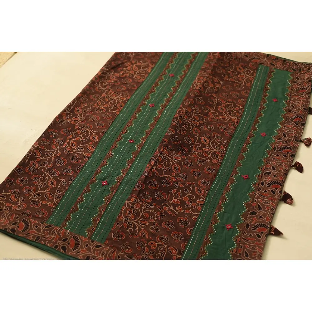 Ajrakh Applique & Mirror Work Cotton Saree