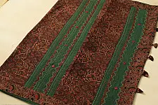 Ajrakh Applique & Mirror Work Cotton Saree - Green & Brown