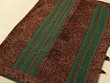 Ajrakh Applique & Mirror Work Cotton Saree - Green & Brown