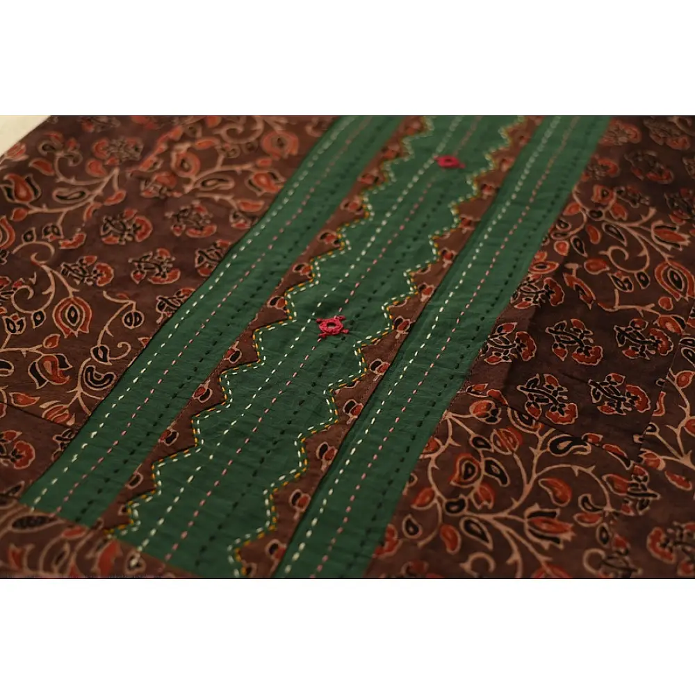 Ajrakh Applique & Mirror Work Cotton Saree