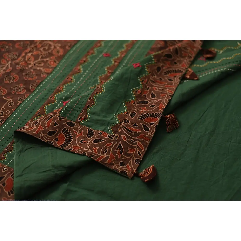 Ajrakh Applique & Mirror Work Cotton Saree