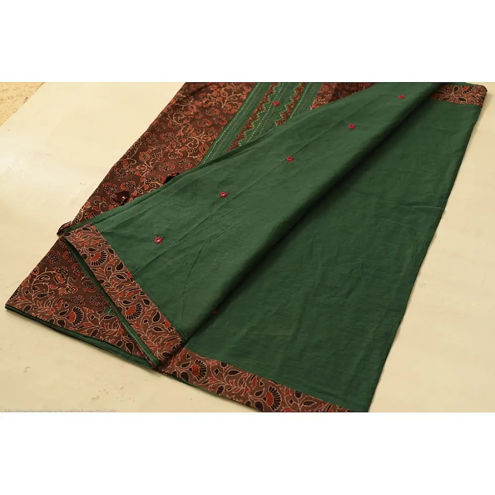 Ajrakh Applique & Mirror Work Cotton Saree