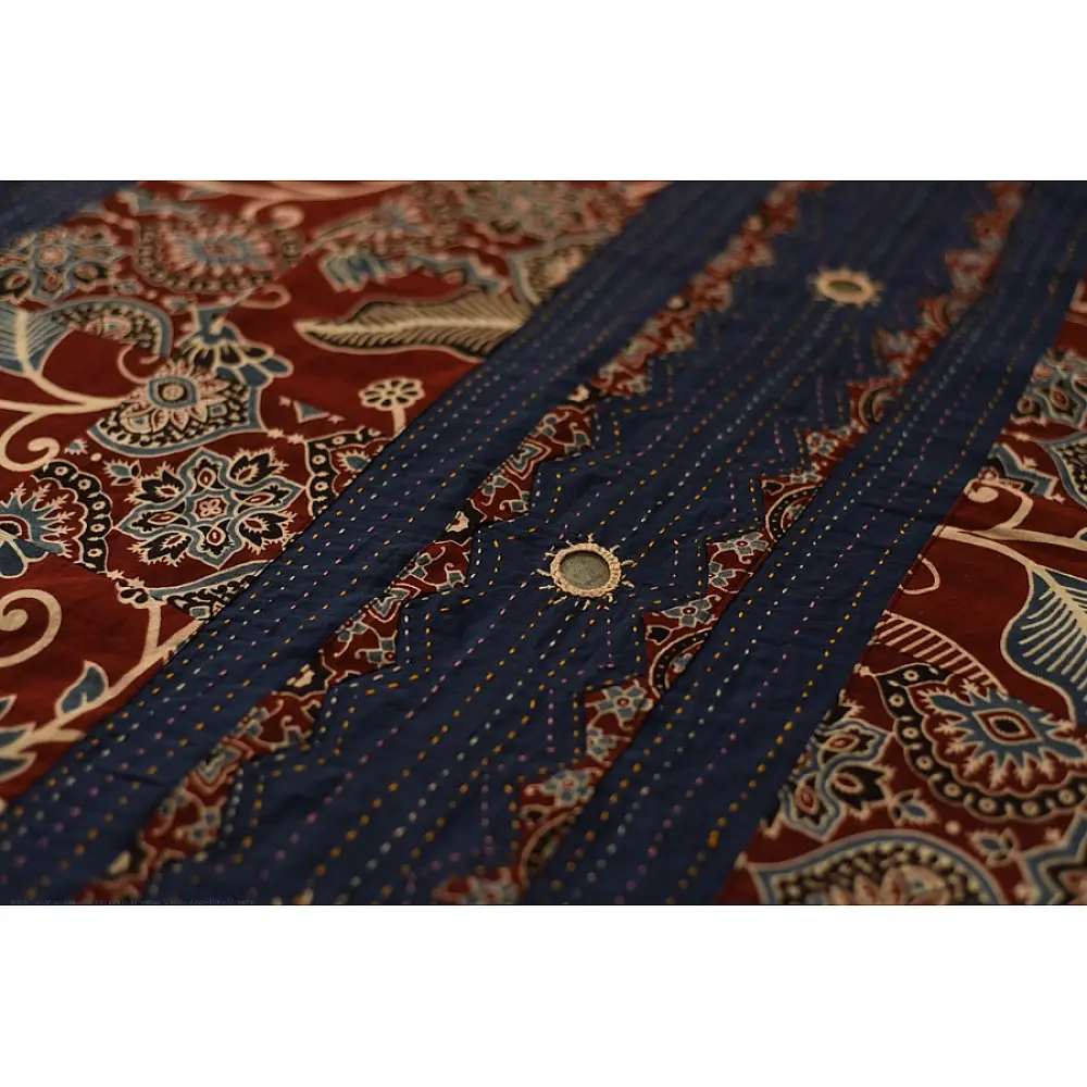 Buy Ajrakh Applique / Patchwork Cotton Saree
