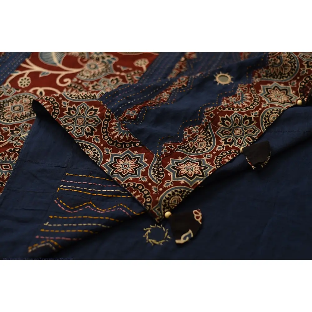 Buy Ajrakh Applique / Patchwork Cotton Saree