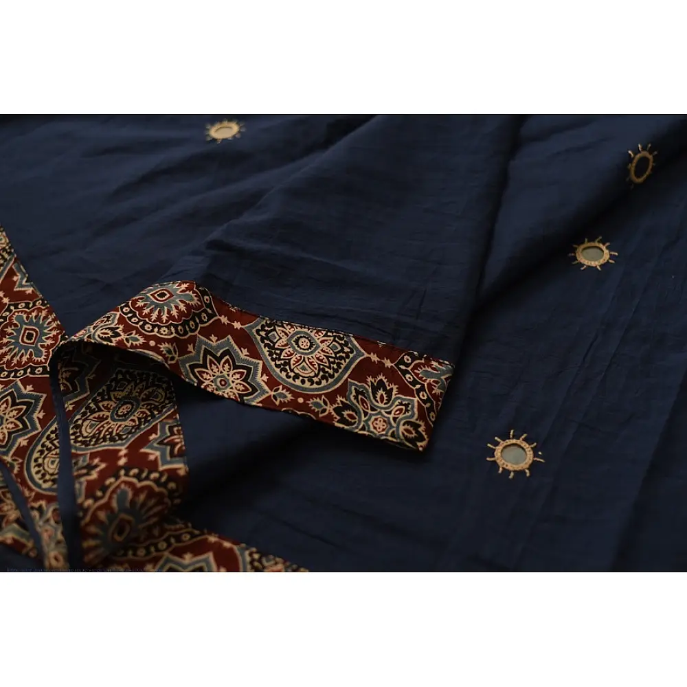 Buy Ajrakh Applique / Patchwork Cotton Saree