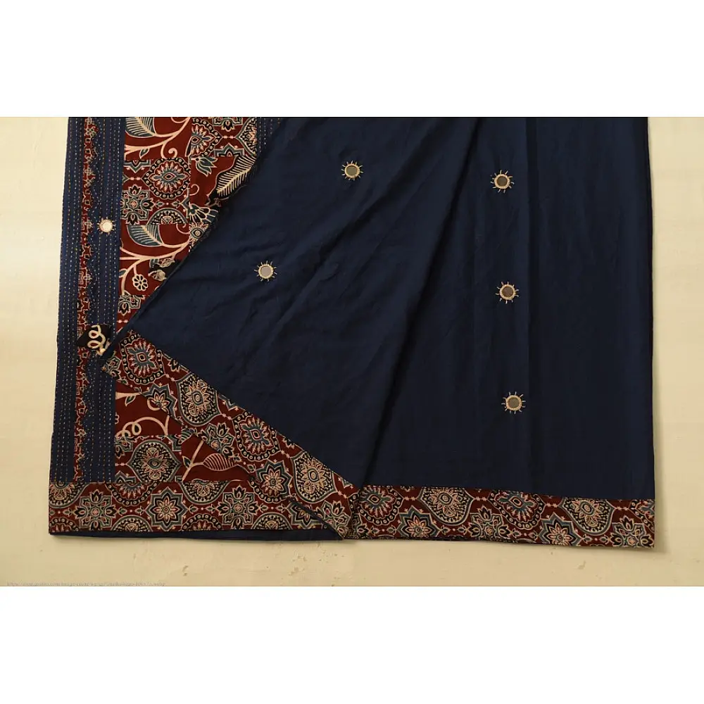 Buy Ajrakh Applique / Patchwork Cotton Saree