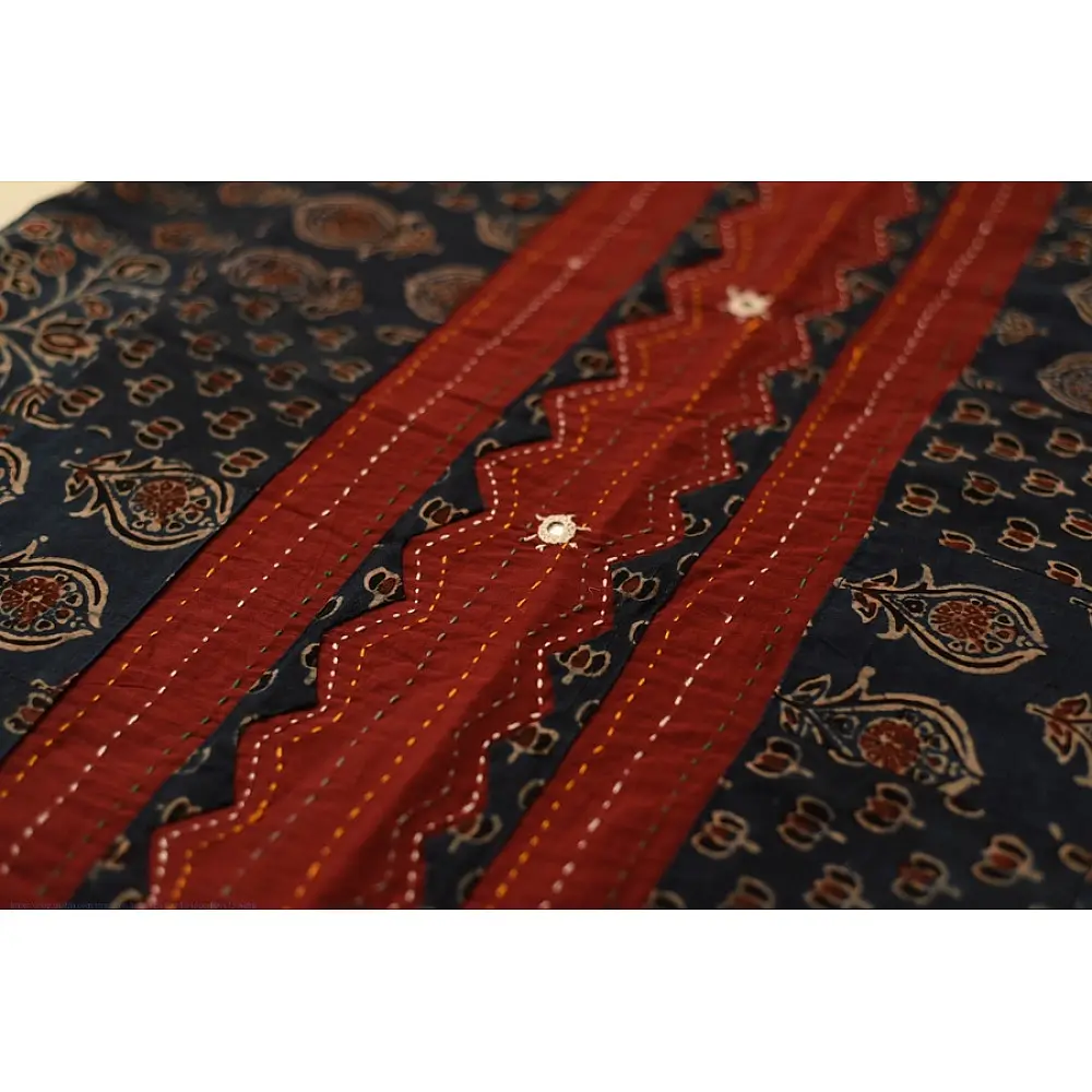 Patchwork Cotton Saree - Maroon & Blue