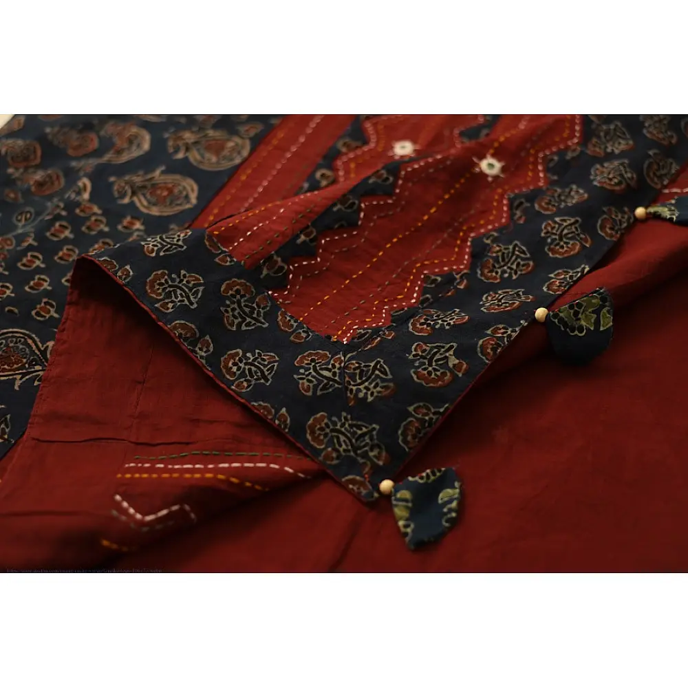 Patchwork Cotton Saree - Maroon & Blue