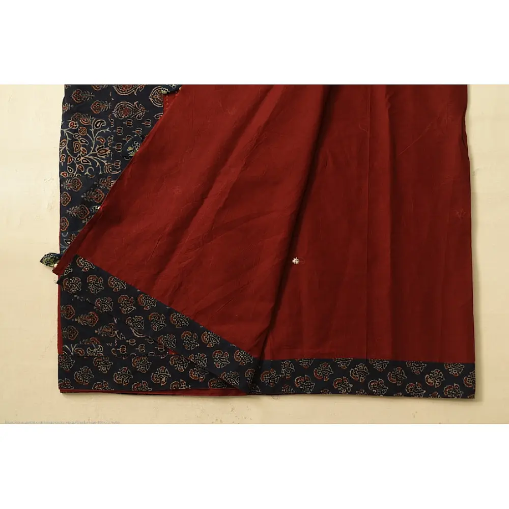Patchwork Cotton Saree - Maroon & Blue