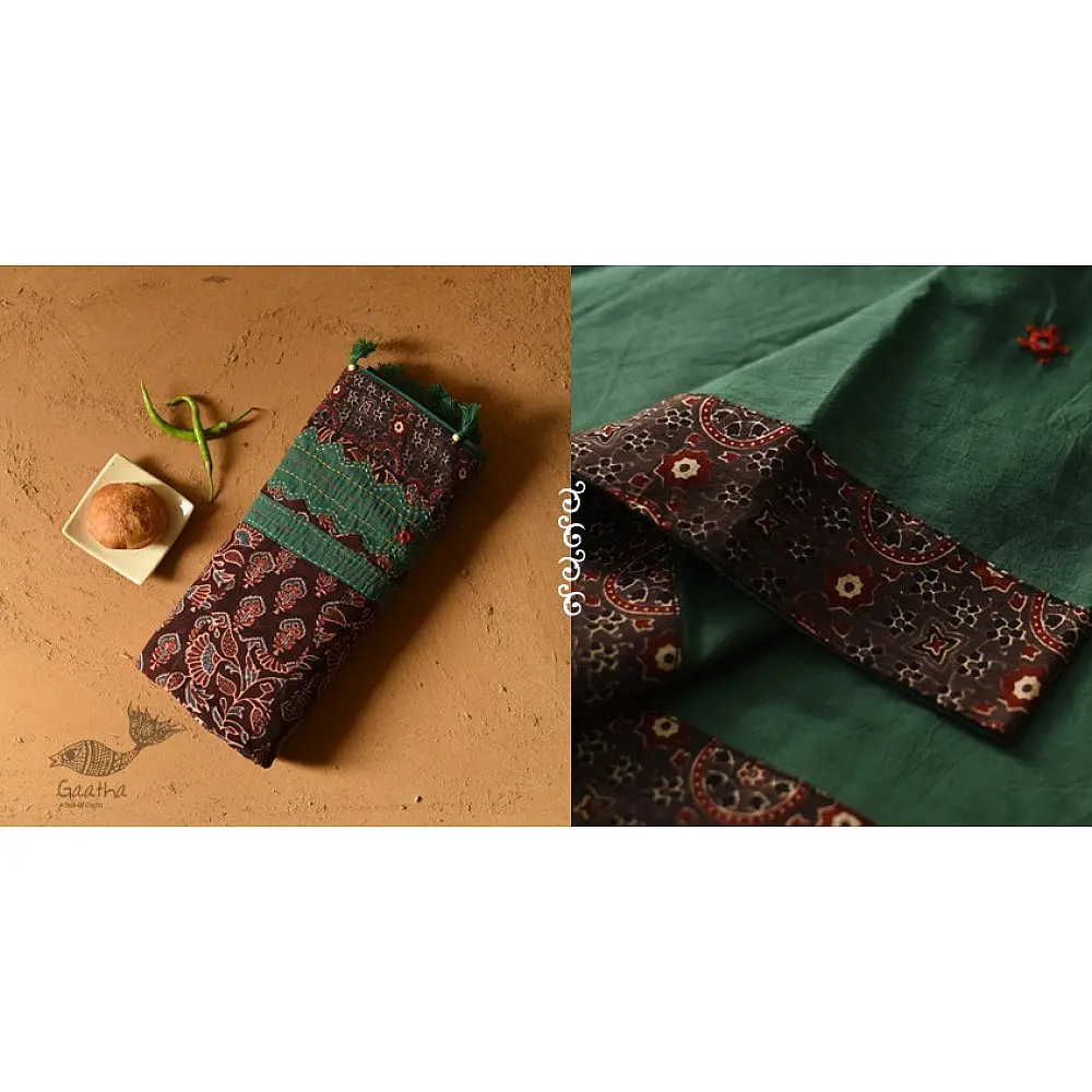 Cotton Ajrakh Applique Saree