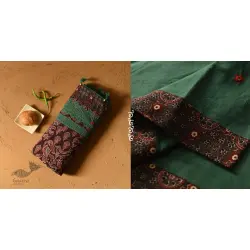 Ajrakh Applique & Embroidered Cotton Green Saree